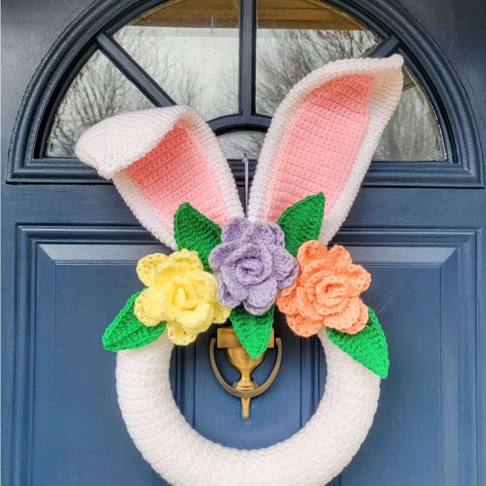 Spring Bunny Ears Wreath with Flowers
